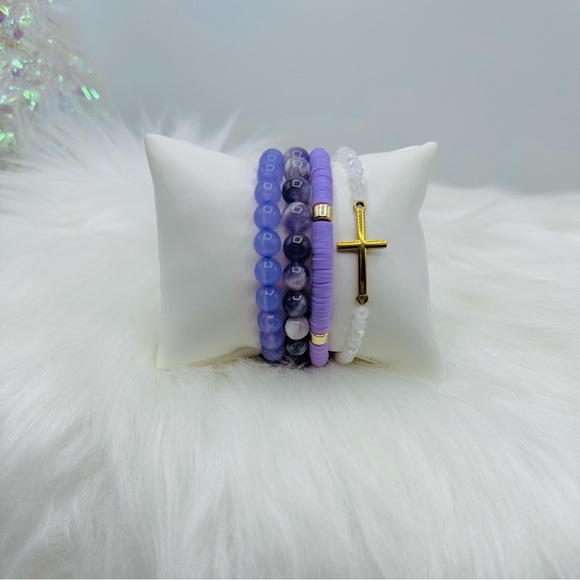 Stainless Steel Cross beaded Arm Candy  Bracelet -  Lavender Color theme - Picture 3 of 7